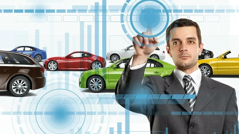 Business man push the button on virtual touch pad